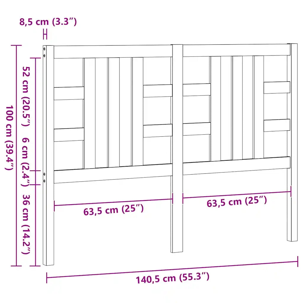 Testiera | Testata Marrone Cera 135 cm in Legno Massello di Pino
