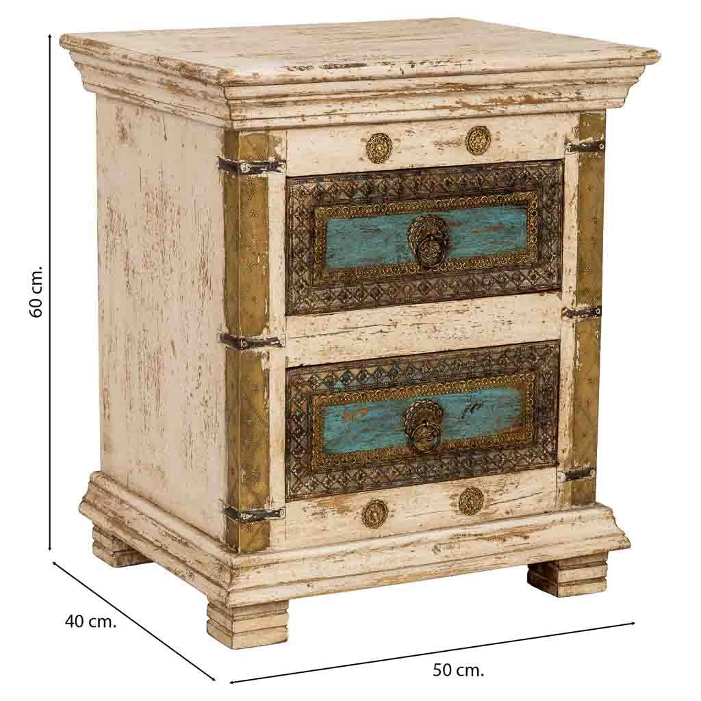 Comodino in legno bianco, realizzato a mano, 50x40x60 cm