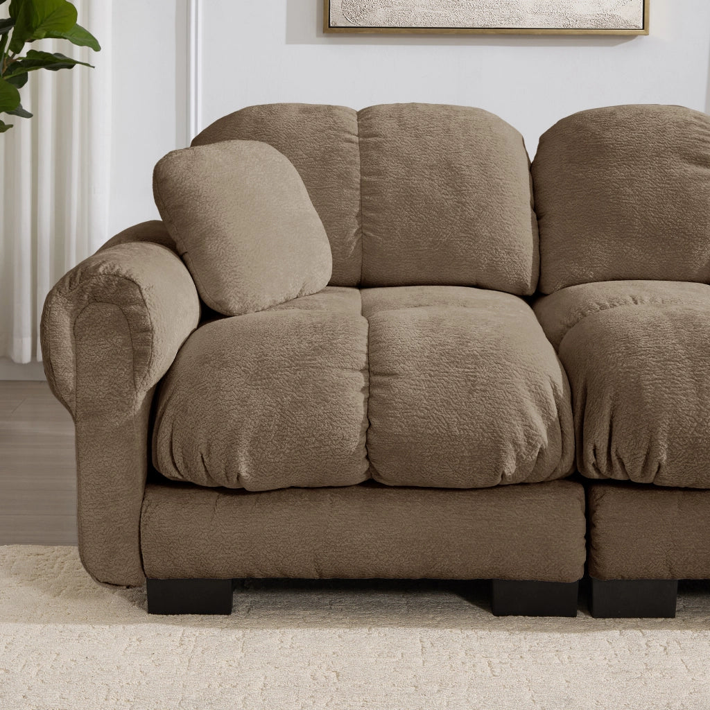 Divano a 2 posti modulare in ciniglia con cuscini trapuntati e schienale ergonomico marrone 190 × 86 × 90 cm