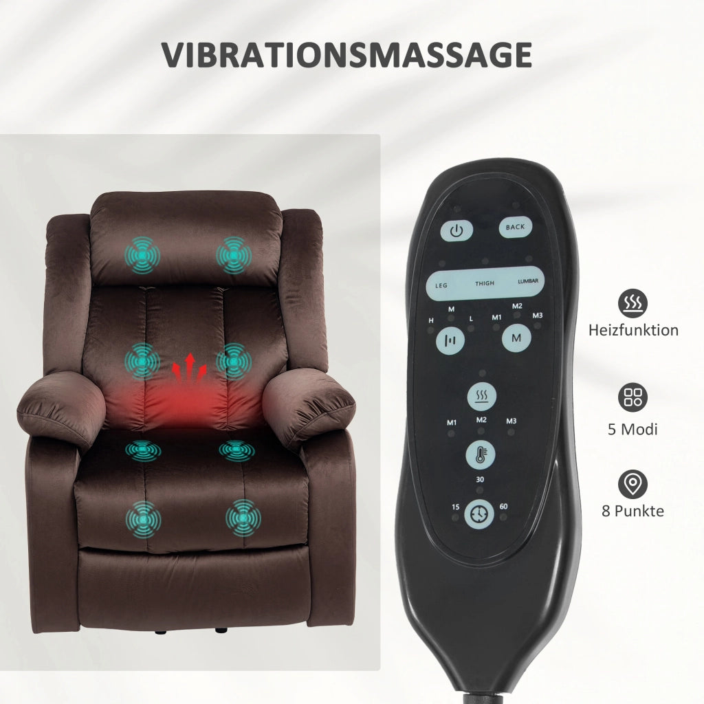 Poltrona Relax Alzapersona Massaggiante con Riscaldamento Lombare e Telecomando ¨C Xylo ¨C Marrone