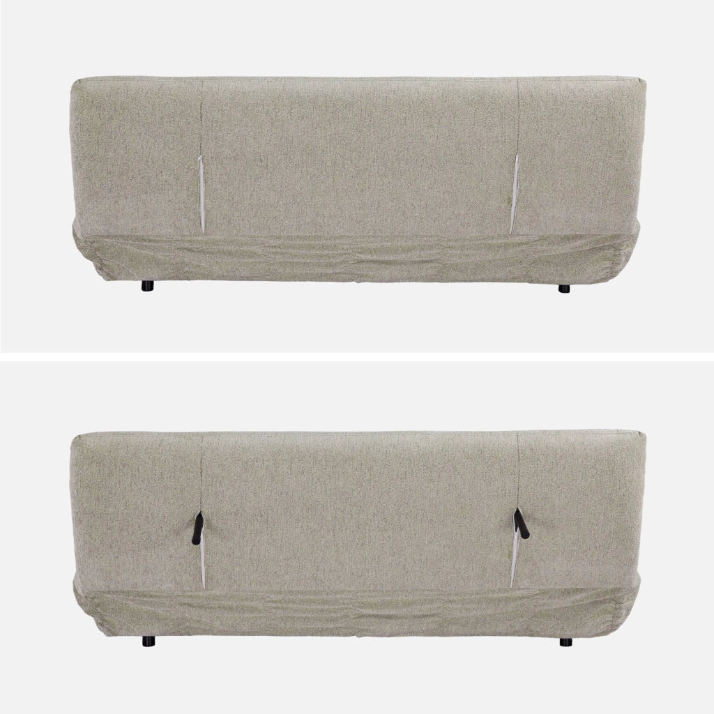 Divano letto convertibile in tessuto ciniglia, 3 posti, beige