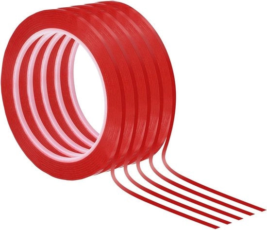 Tape di segnalazione autoadesivo per tavolo bianco, 3mm di larghezza, rosso, set da 5 pezzi