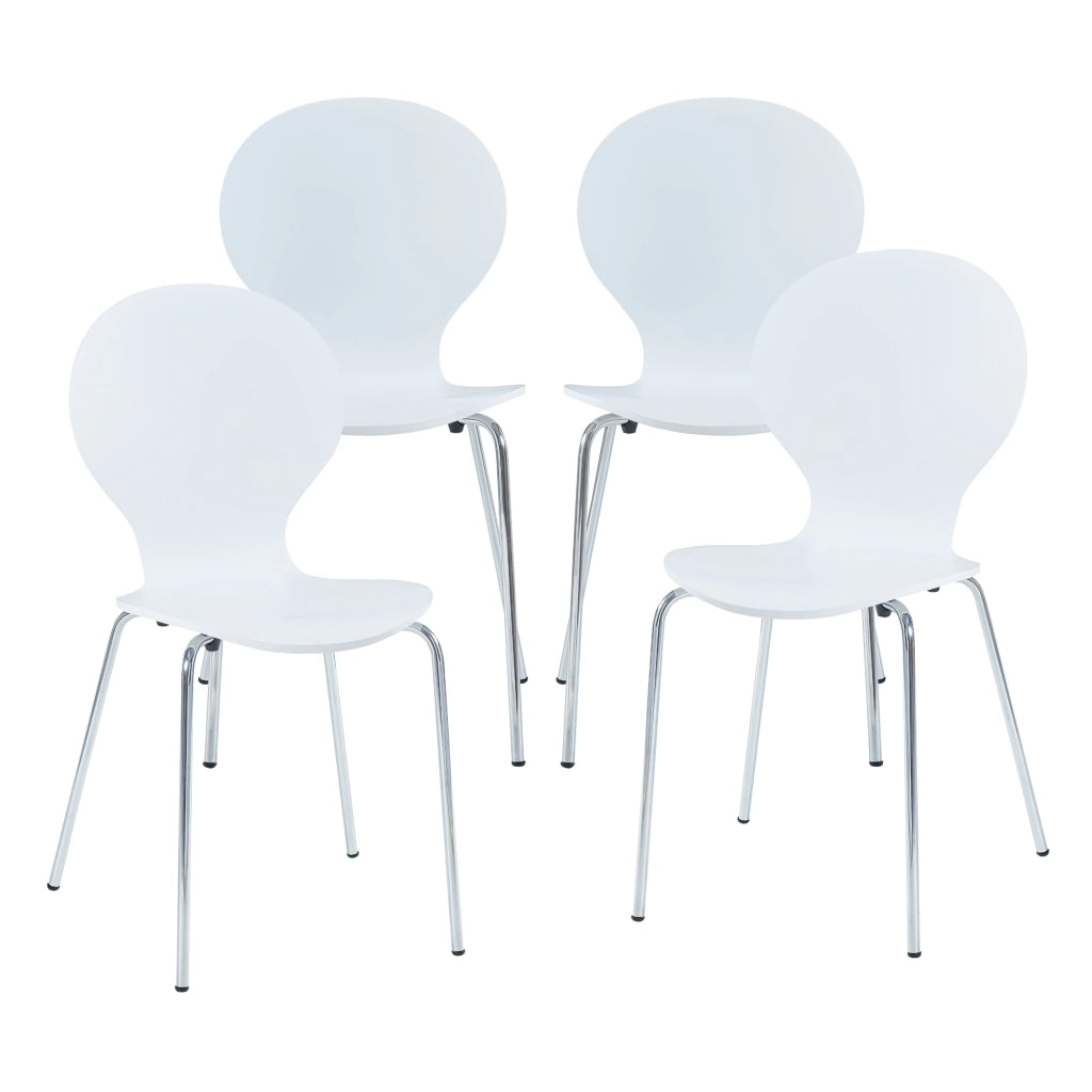 Set di 4 Sedie da Sala ETNE Impilabili - Bianco / Cromato [en.casa]