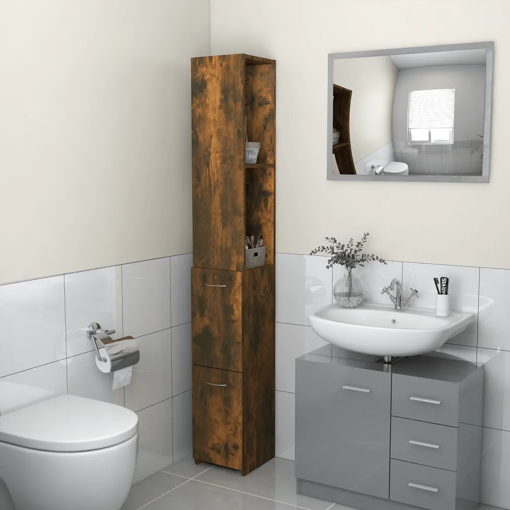Armadietto Bagno Rovere Fumo 25x26,5x170cm in Legno Multistrato 815960