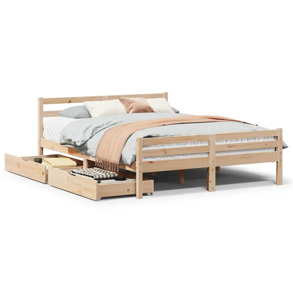 Letto senza Materasso-Struttura Letto 135x190 cm in Legno Massello di Pino 604635