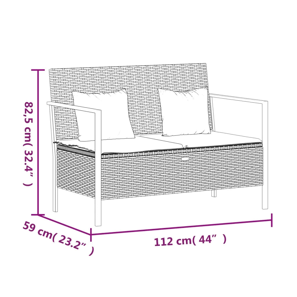 Panchina da Giardino | Panca da Giardino a 2 Posti con Cuscini in Polyrattan Marrone