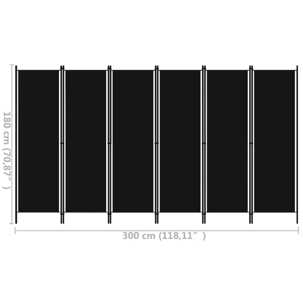 Divisorio Ambienti | Divider per stanze | Paravento a 6 Pannelli Nero 300x180 cm