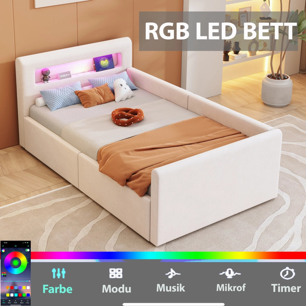 letto imbottito velluto beige 90 x 200 cm
