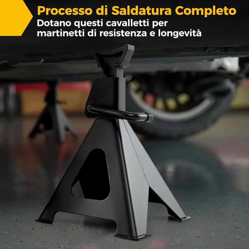 COSTWAY Coppia di Cavalletti per Auto con Portata di 6 Tonnellate, Cavalletti Auto Treppiedi a Cremagliera Altezza di Sollevamento 360-585 mm, Cavalletti Supporto Solleva Auto, Nero