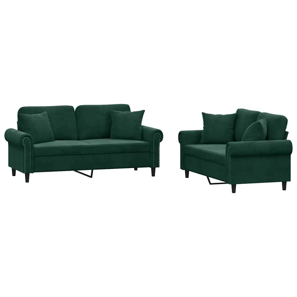 Set di Divani 2 pz con Cuscini Verde Scuro in Velluto 3202232