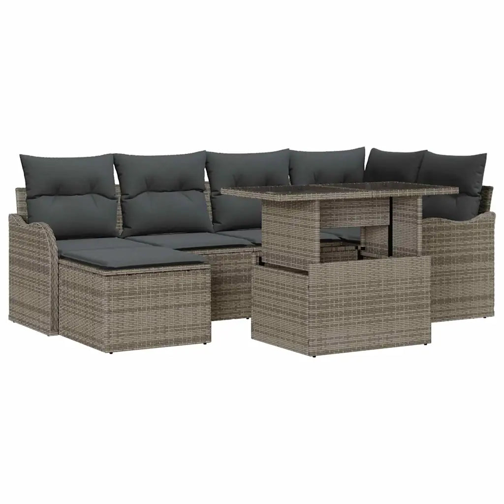 Set Divano da Giardino con cuscino 7 pcs Grigio Poly Rattan 3357232