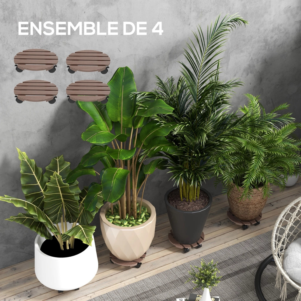 Set 4 Supporti Rotondi ?30 cm per Piante con Ruote ¨C Xylo ¨C Interno ed Esterno