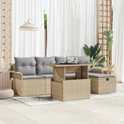 Set Divano da Giardino con cuscino 6 pcs Beige Poly Rattan