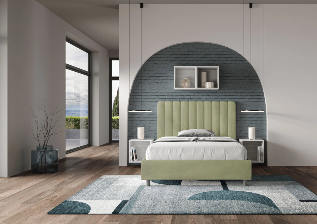 BS COM Letto una piazza e mezza con rete imbottito 120x210 microfibra tè verde