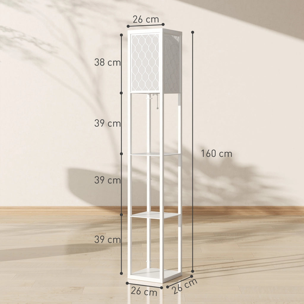 Lampada da Terra con Mensole ¨C Xylo ¨C 3 Ripiani, E27, Bianco, 26x26x160 cm