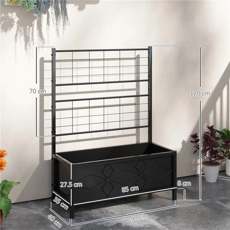 LETTO PER ORTO RIALZATO CON TRALICCIO PER PIANTE RAMPICANTI IN ACCIAIO ZINCATO 90X40X120 CM NERO