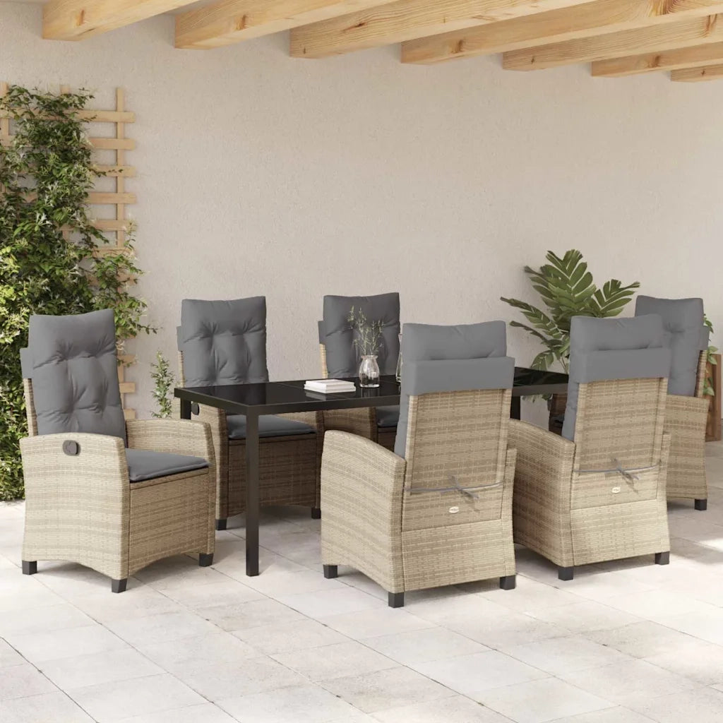 Set da Pranzo per Giardino con cuscino 7 pcs Beige polyrattan 3380405