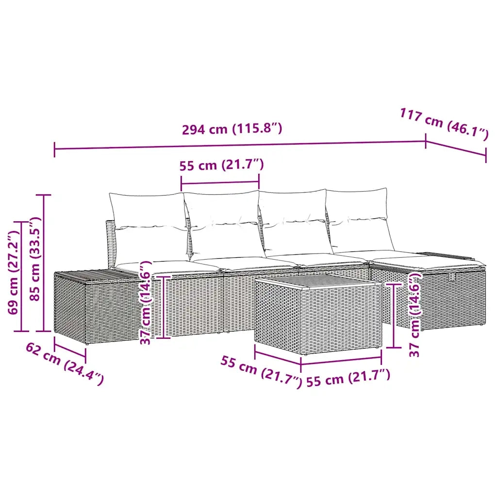 Set Divano da Giardino con cuscino 6 pcs Grigio polyrattan 3359587