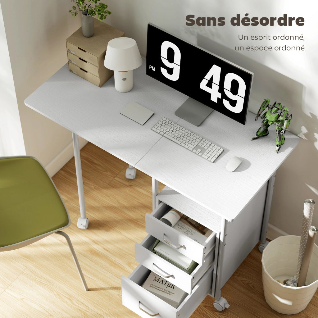 Scrivania per computer con cassetti e ripiano estensibile ¨C zephmum ¨C 105x51x75.5cm, bianco