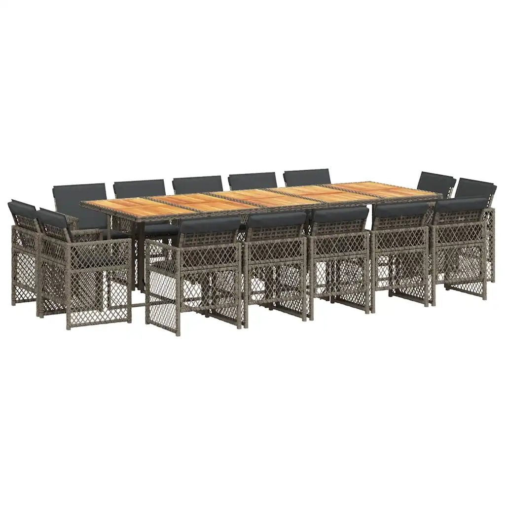 Set da Pranzo da Giardino 15 pz con Cuscini Grigio Polyrattan 3210878