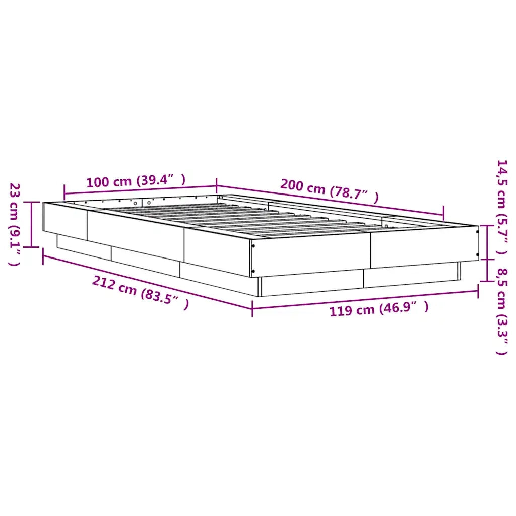 Letto singolo | Letto per adulti | Giroletto Grigio Sonoma 100x200 cm in Legno Multistrato