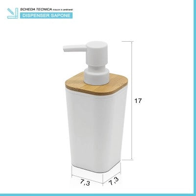 Set accessori bagno moderno in finitura bianca opaca con dettagli in bambù