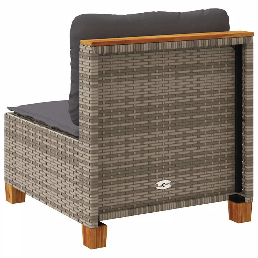 Divano Giardino Senza Braccioli con Cuscini Grigio Polyrattan 365906
