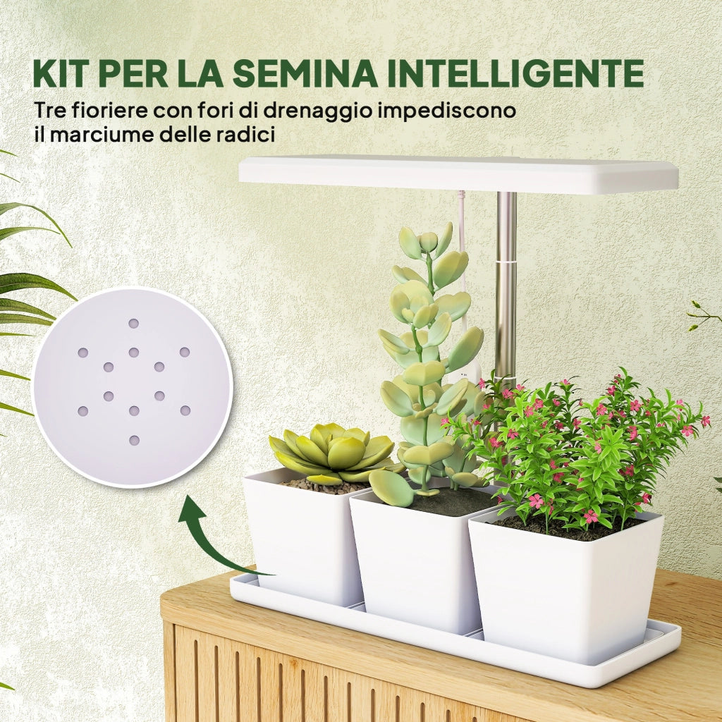 Lampada per Piante da Interno con 3 Vasi Autoirriganti Timer e 5 Livelli Bianco