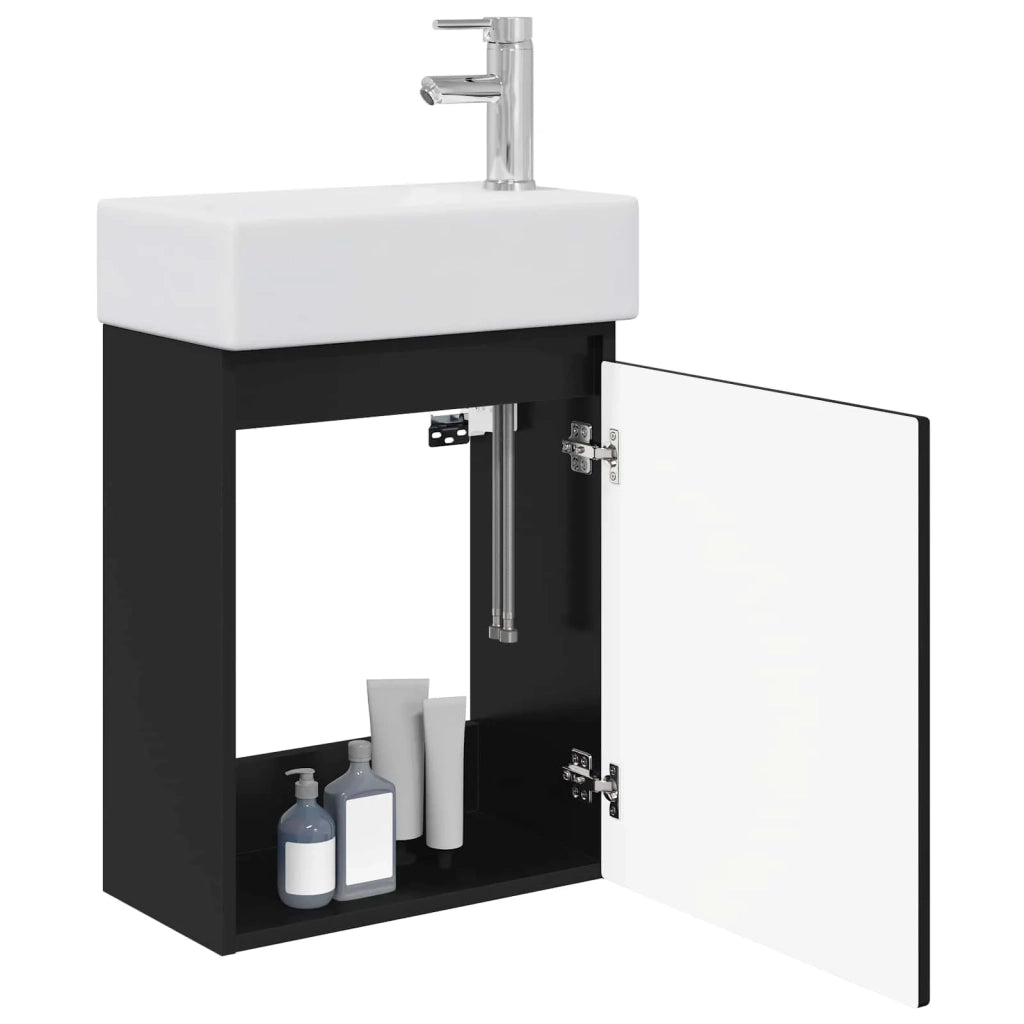Mobile Bagno | Armadio da bagno con rubinetto Nero 45,5 x 22,5 x 84 cm