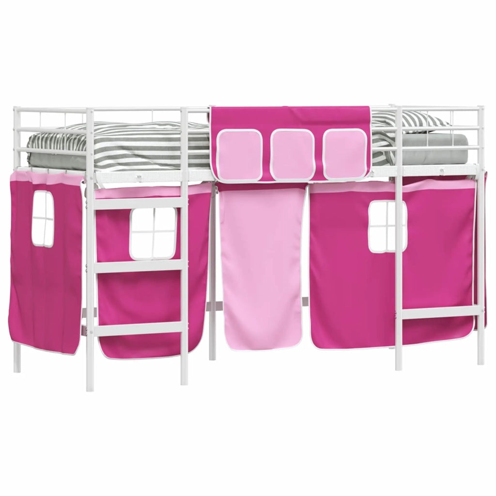 Struttura del Letto Loft per Bambini con Tendine-Giroletto per bambini Bianco e Rosa 356170