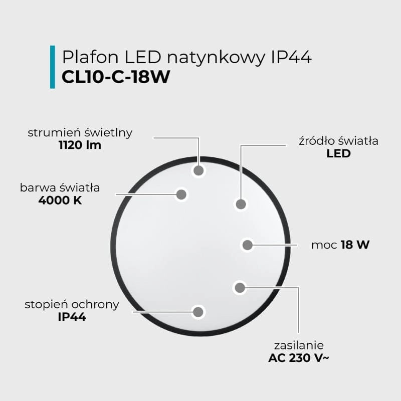 Plafoniera bagno LED rotonda nera 18W IP44 35cm DPM