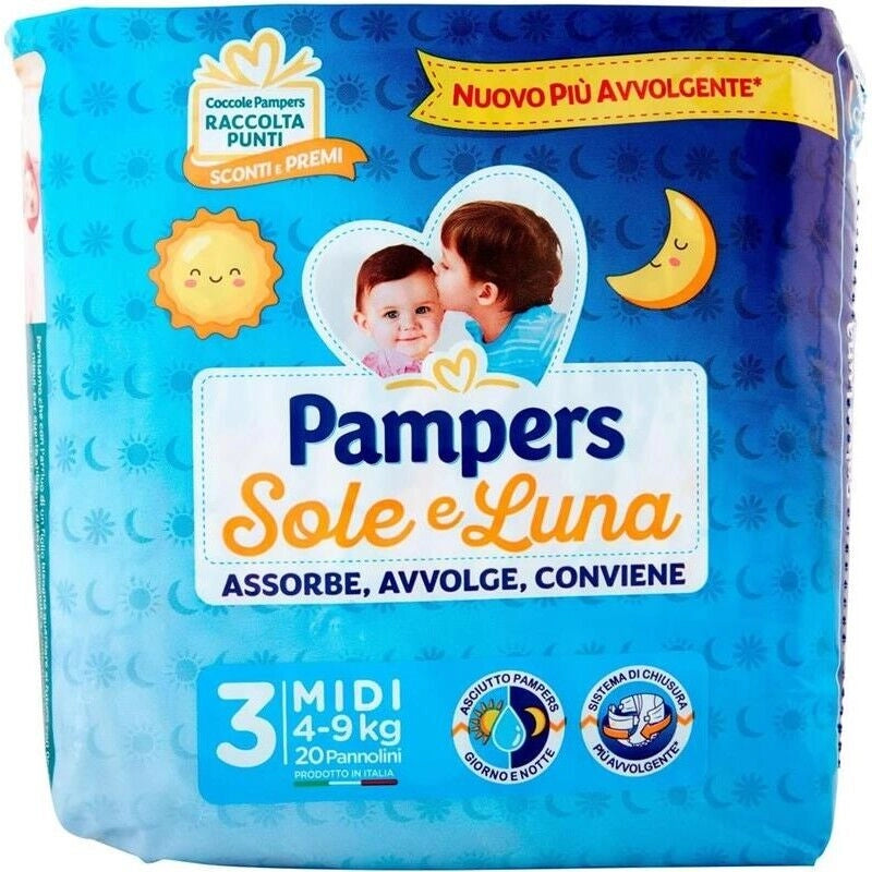 PANNOLINI PAMPERS SOLE E LUNA CONFEZIONE DA 20PZ NEW MIDI TAGLIA 3