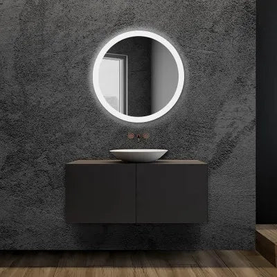 Specchio bagno 80 cm tondo con cornice LED serigrafata bianco naturale