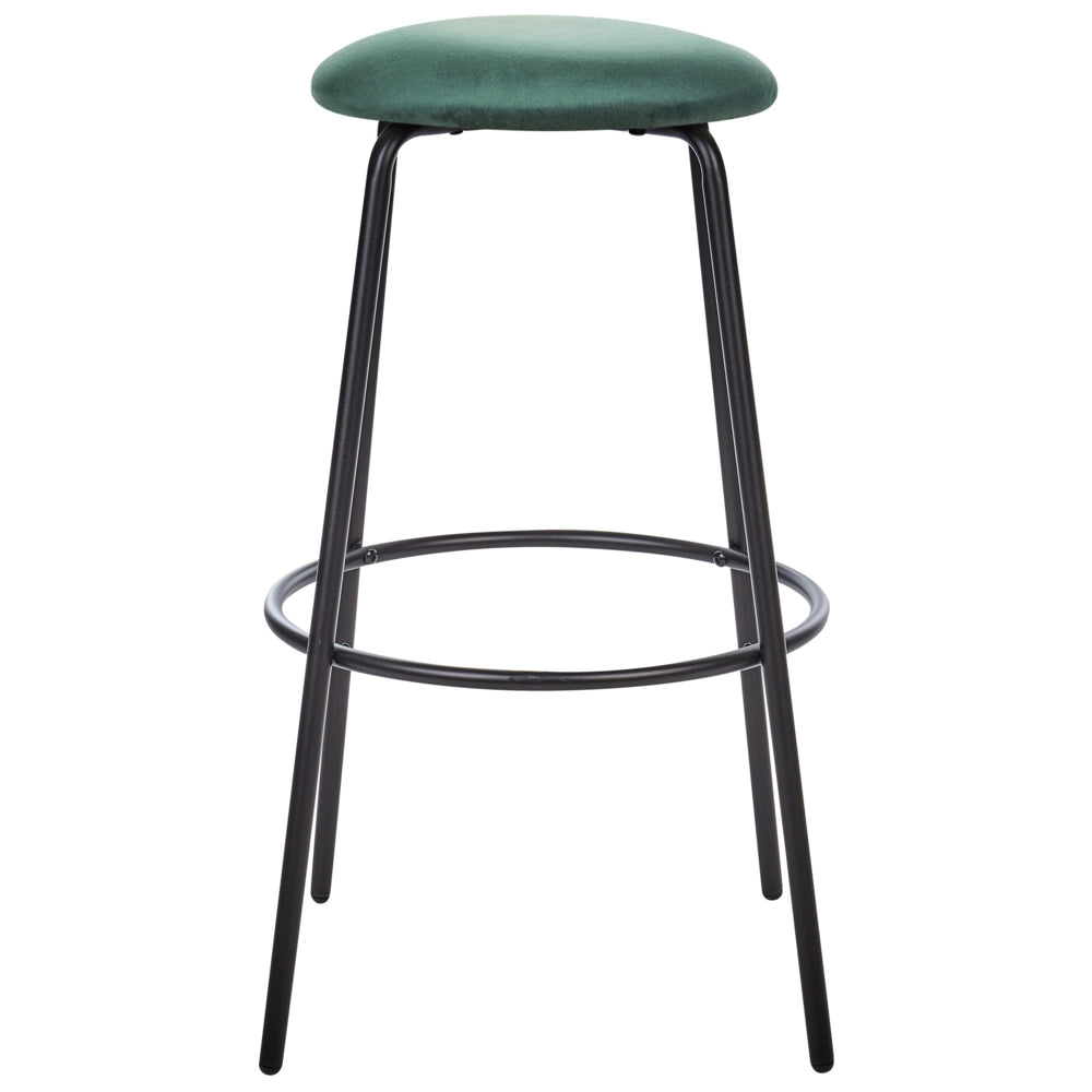 Set di 2 sgabelli da bar in velluto verde gambe in acciaio senza braccioli soggiorno salotto stile moderno