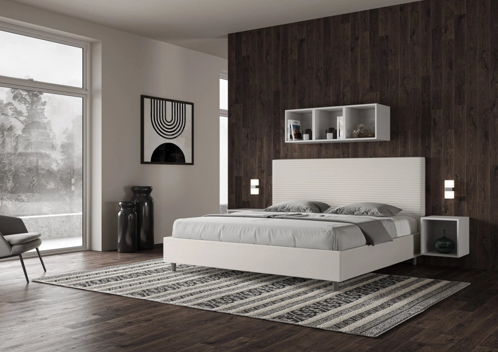 BS COM Letto matrimoniale king size contenitore imbottito 190x200 similpelle bianco