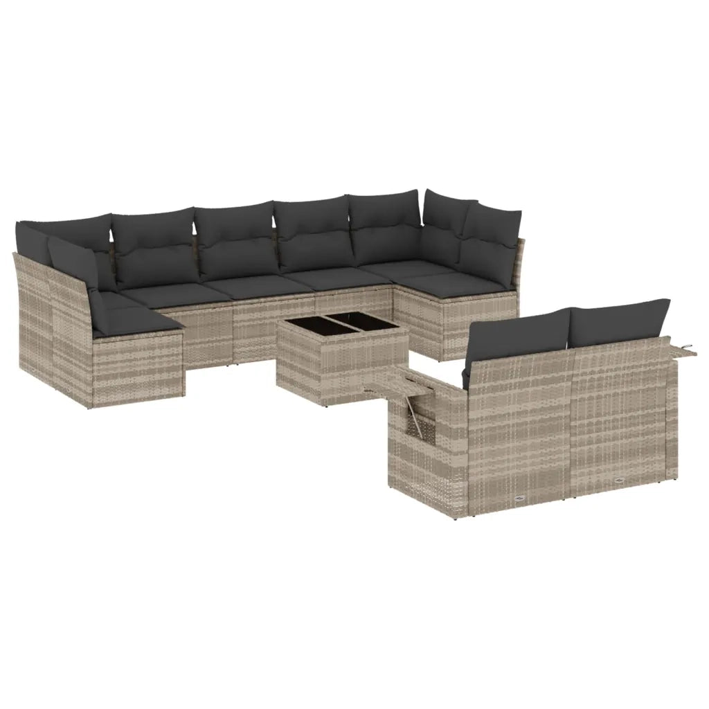 Set Divano Giardino 10 pz con Cuscini Grigio Chiaro Polyrattan 3252969