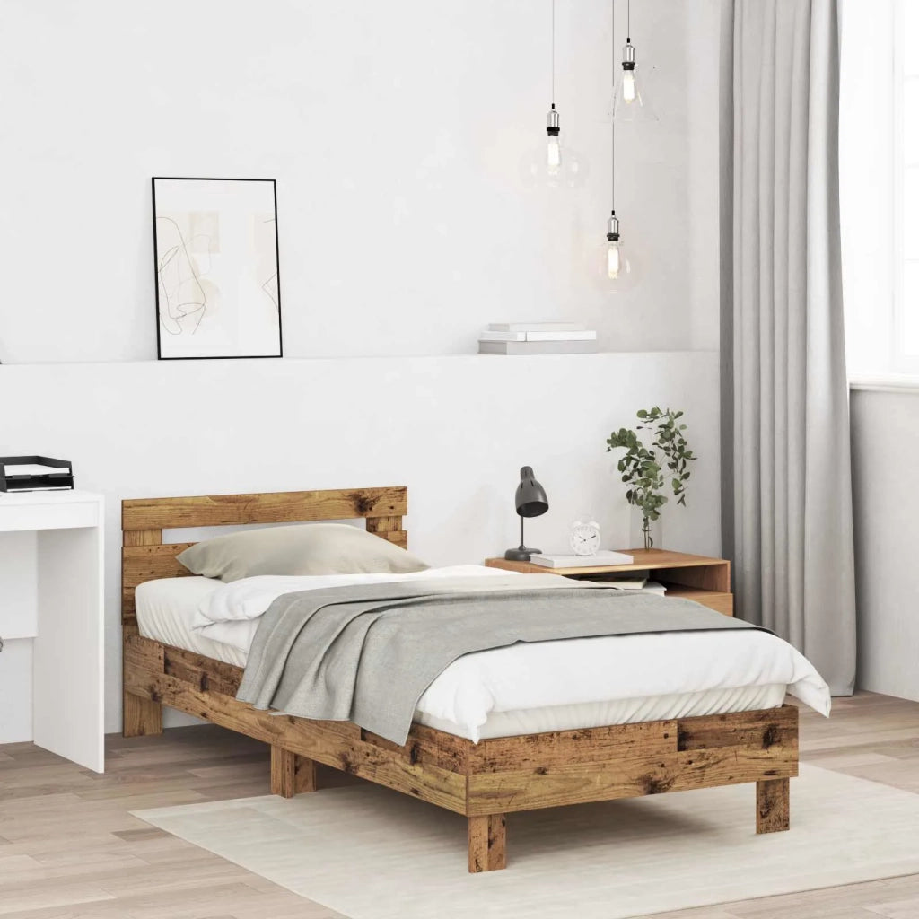 Struttura letto con testata-Giroletto Legno antico 80 x 200 cm 859878
