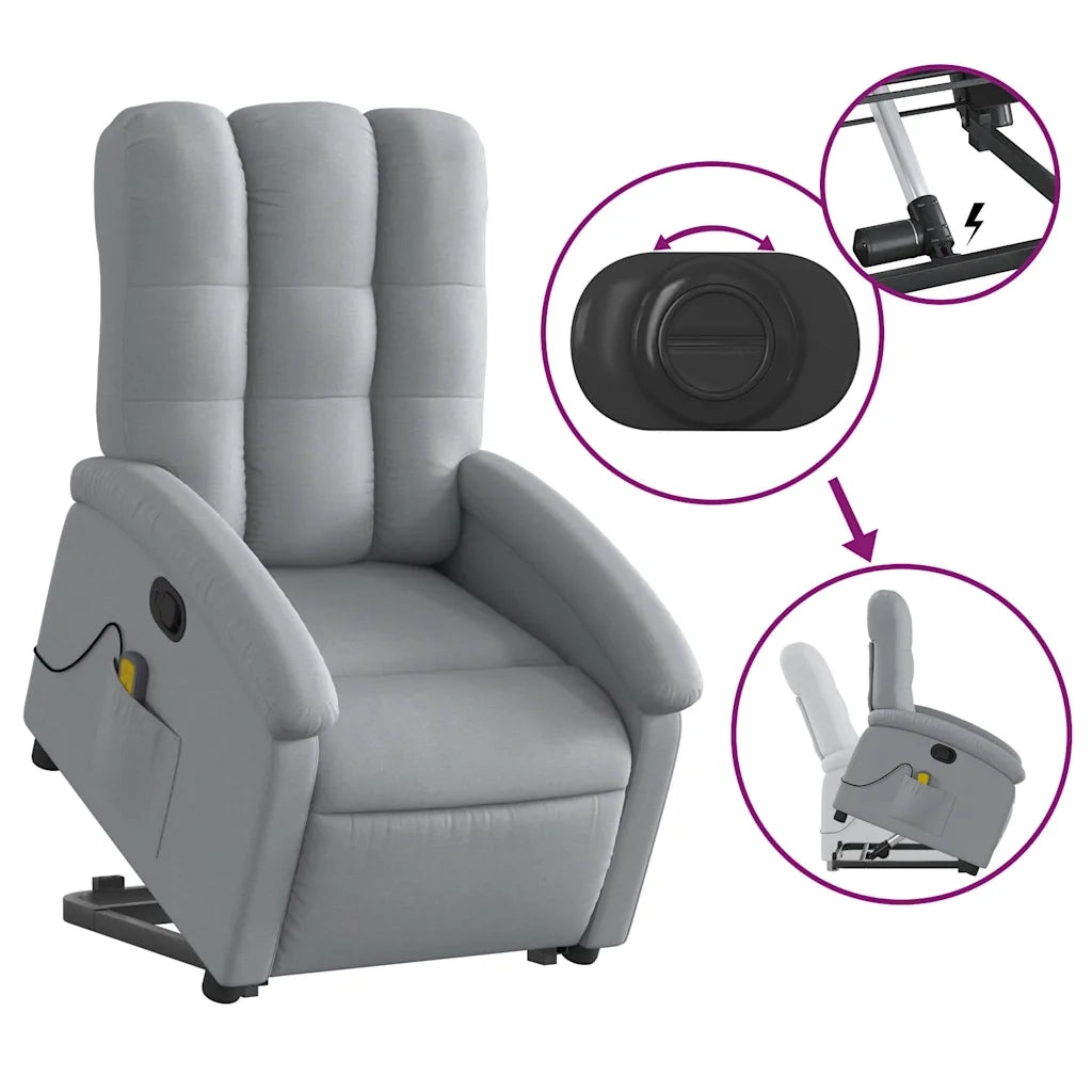 Poltrona | Sedia Relax Alzapersona Massaggi Reclinabile Grigio Chiaro Tessuto