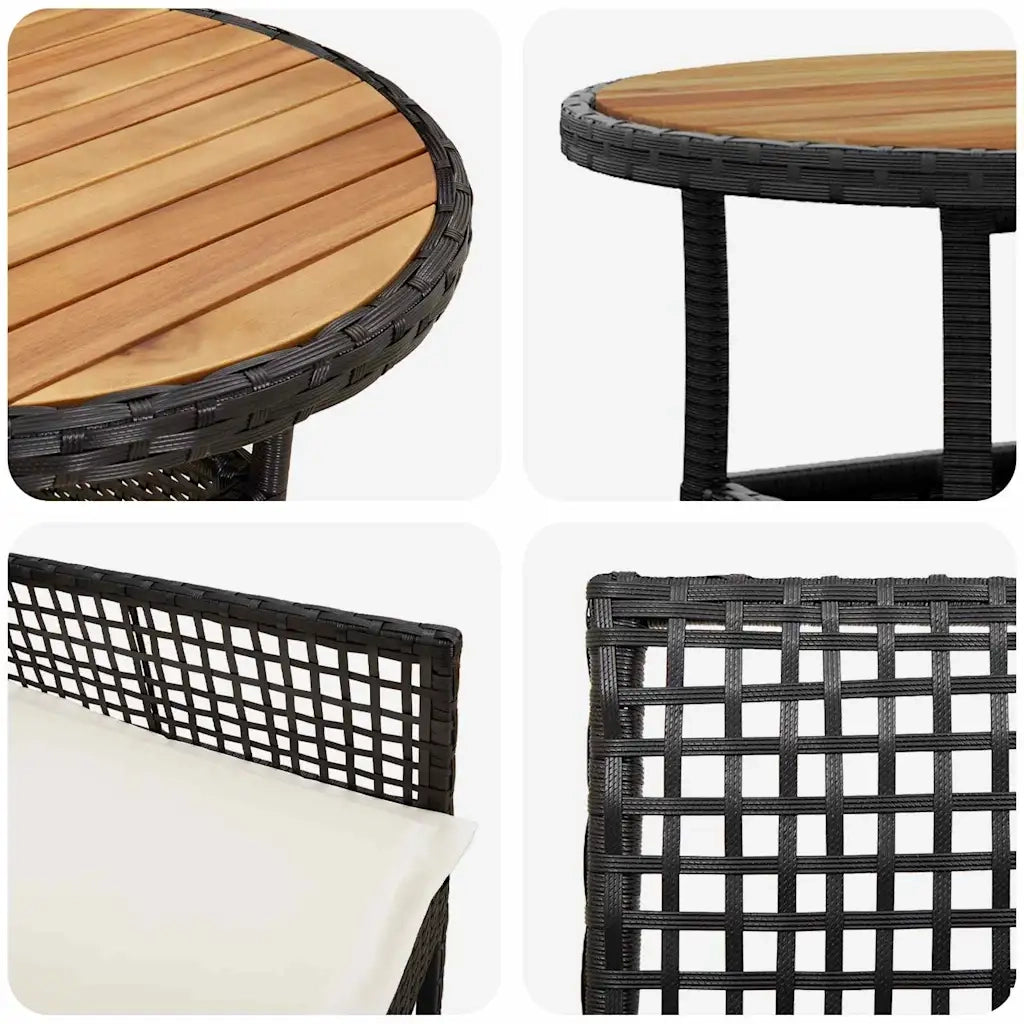 Set da Pranzo per Giardino 3 pcs Nero polyrattan 3334951