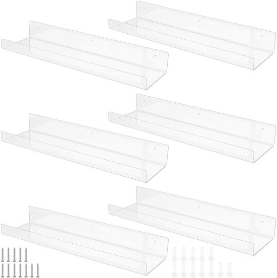 Organizzatore a pannelli 6 pezzi - Pannelli adesivi - Pannelli acrilici trasparenti - Dimensioni 38 x 9,7 x 4,5 cm - Design cristallo - Pannelli per parete