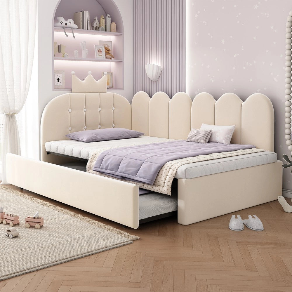 Letto Singolo con Estraibile in Velluto ¨C Xylo ¨C Beige, 90x200 cm