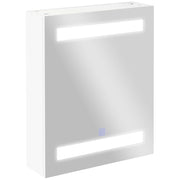 Pensile da Bagno con Specchio e LED ¨C Xylo ¨C 1 Anta, 2 Ripiani, MDF Bianco 60x50x15cm