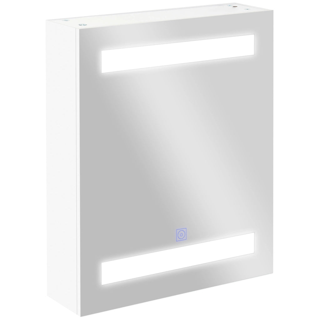 Pensile da Bagno con Specchio e LED ¨C Xylo ¨C 1 Anta, 2 Ripiani, MDF Bianco 60x50x15cm