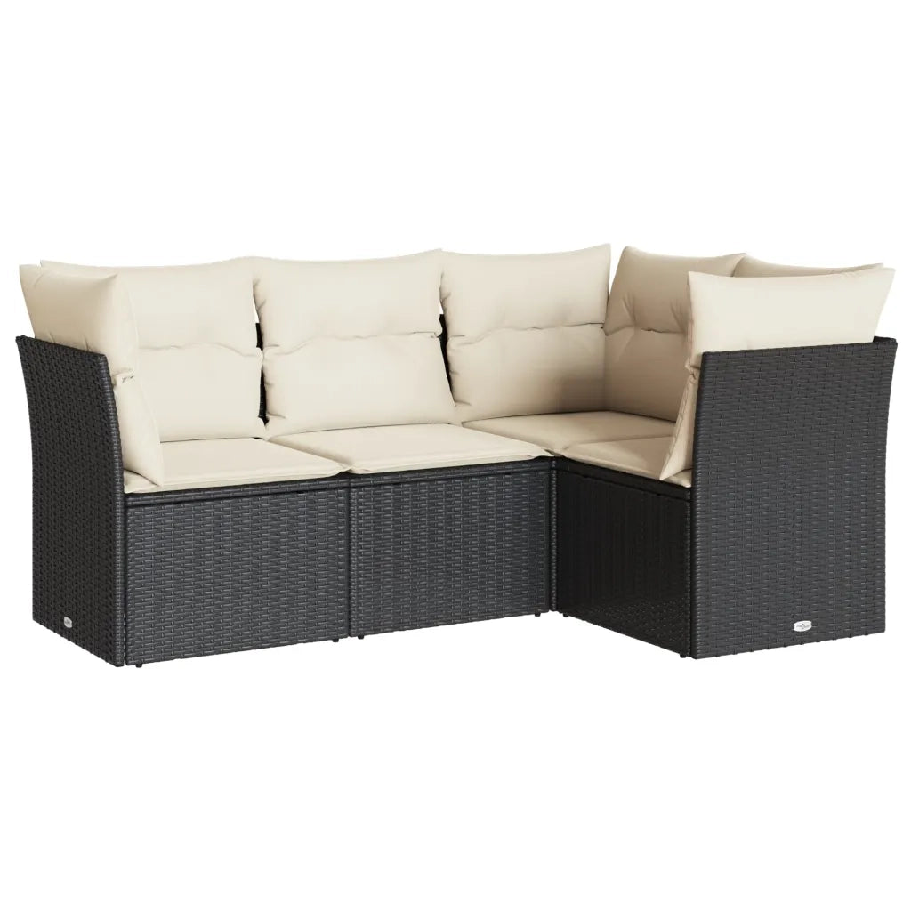 Set Divani da Giardino 4 pz con Cuscini Nero in Polyrattan 3249415
