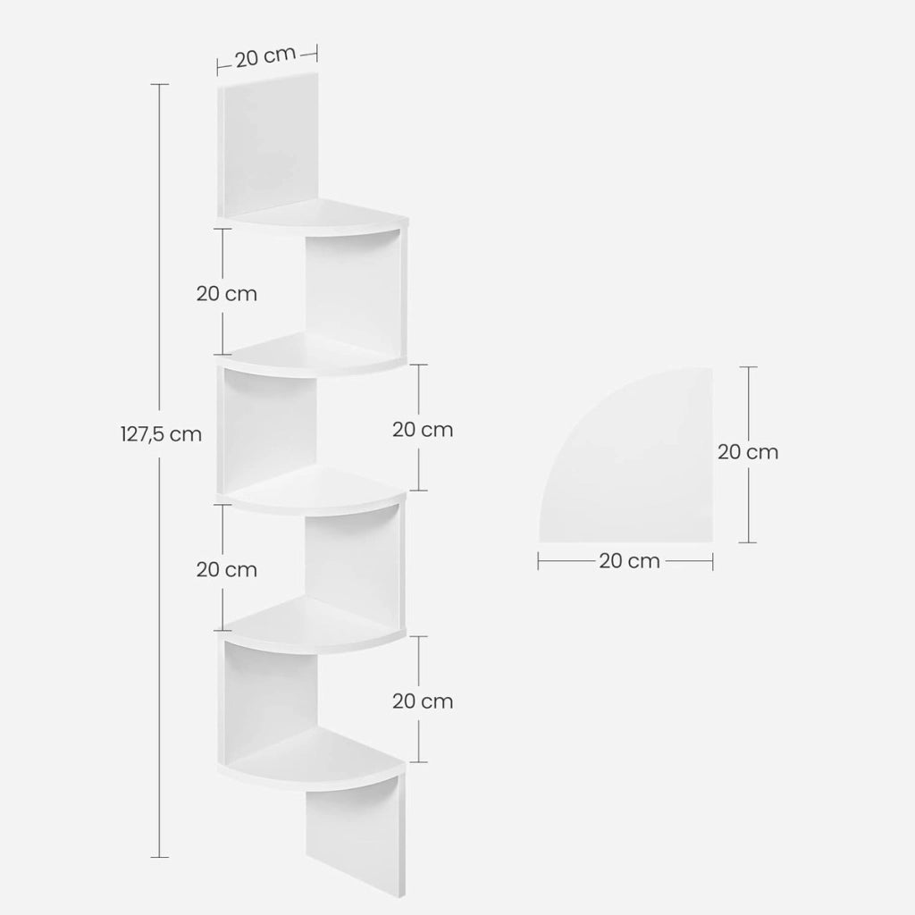 Scaffale angolare a parete bianco con 5 ripiani a zig-zag