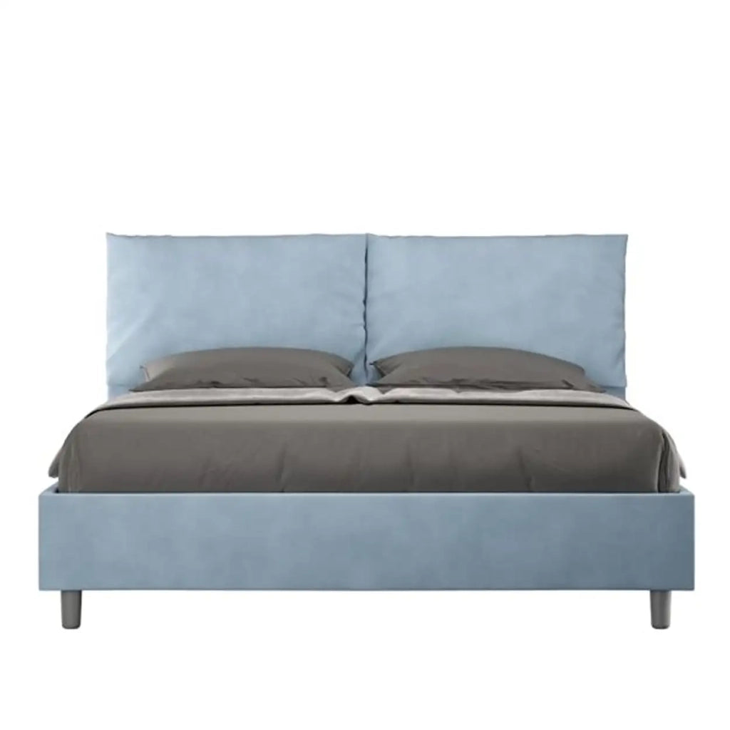 Letto matrimoniale con rete imbottito 160x200 microfibra azzurro Antea