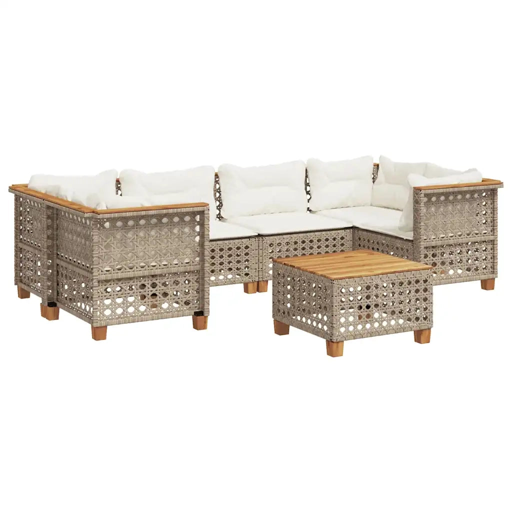 Set Divani da Giardino 7 pz con Cuscini Beige in Polyrattan 3261748