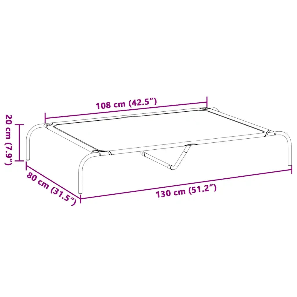 Cuccia per Cani Rialzata Nera 130x80x20 cm Textilene e Acciaio