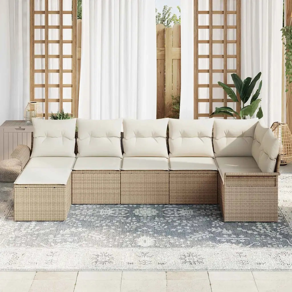 Set Divano da Giardino con cuscino 7 pcs Beige Poly Rattan