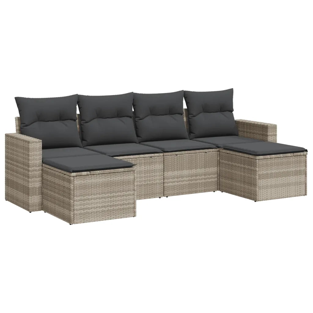 Set Divano da Giardino 6pz con Cuscini Grigio Chiaro Polyrattan 3219312